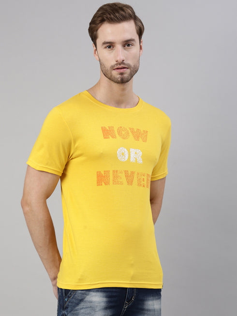 Yellow Printed Crew Neck Tshirt